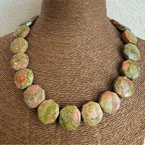 Unakite Octagon Gemstone Necklace